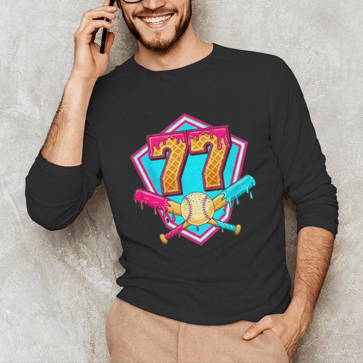 Baseball Drip Jersey Number 77 For Players & 77th Birthday Unisex Long Sleeve T-Shirt