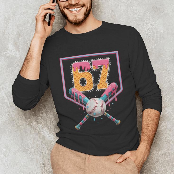Baseball Drip Number 67 Fun Six Seven 6 7 Meme Unisex Long Sleeve T-Shirt