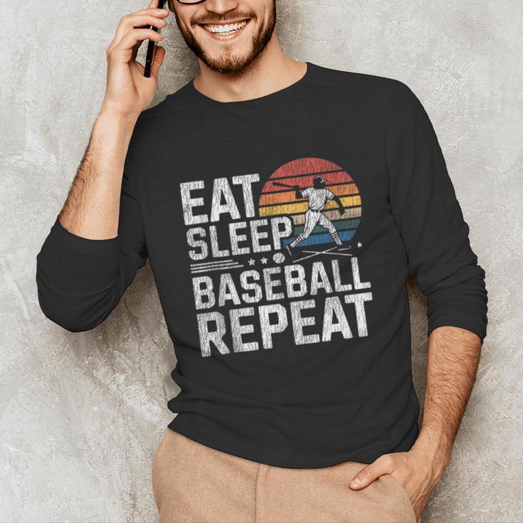 Baseball Fan Vintage Retro Eat Sleep Baseball Repeat Unisex Long Sleeve T-Shirt
