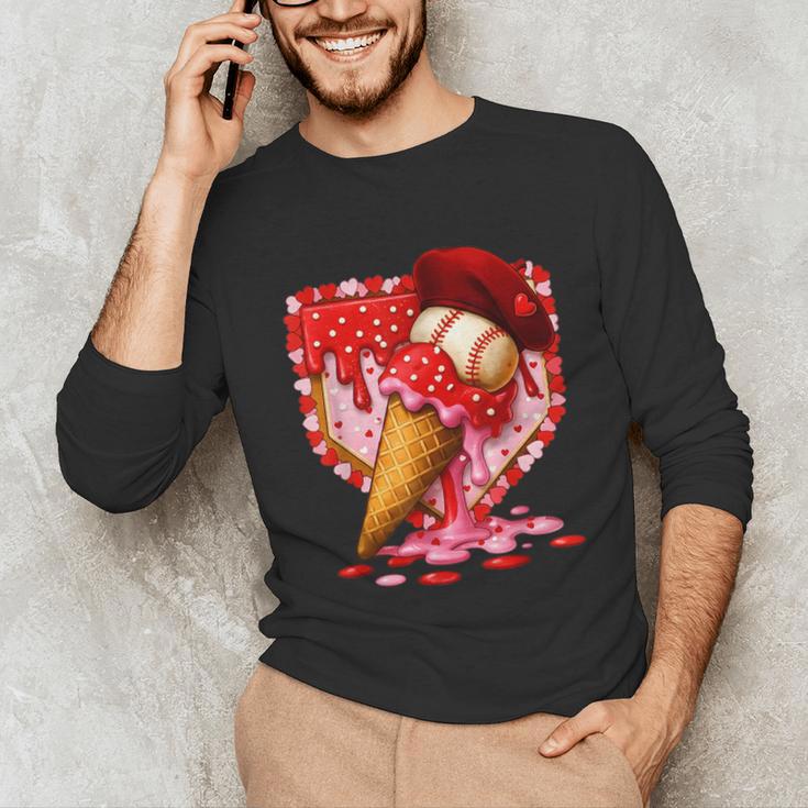 Baseball Heart Valentine Baseball Ice Cream Drip Boys Girls Unisex Long Sleeve T-Shirt