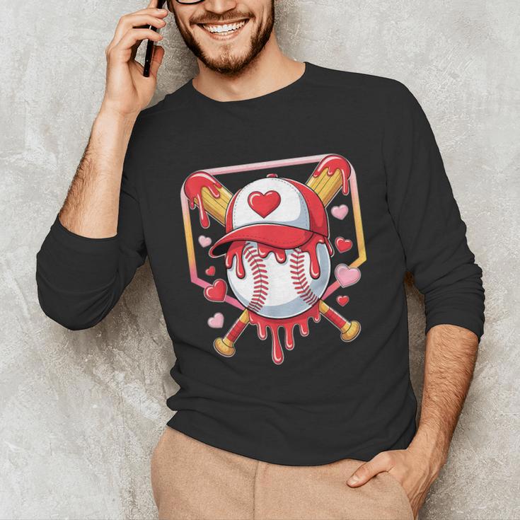 Baseball Heart Valentines Day Baseball Ice Cream Drip Boys Unisex Long Sleeve T-Shirt