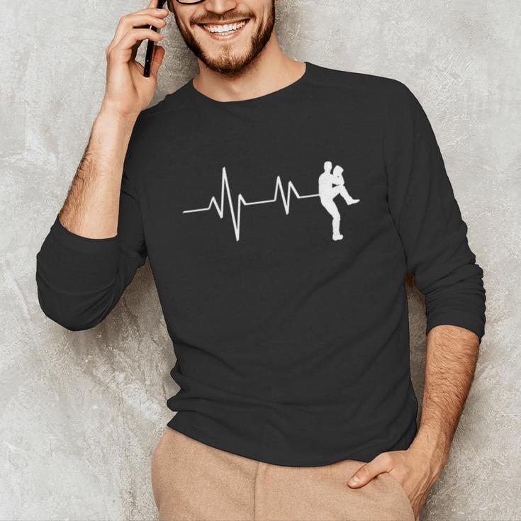 Baseball Heartbeat Pitcher Position Simple Line Art Unisex Long Sleeve T-Shirt