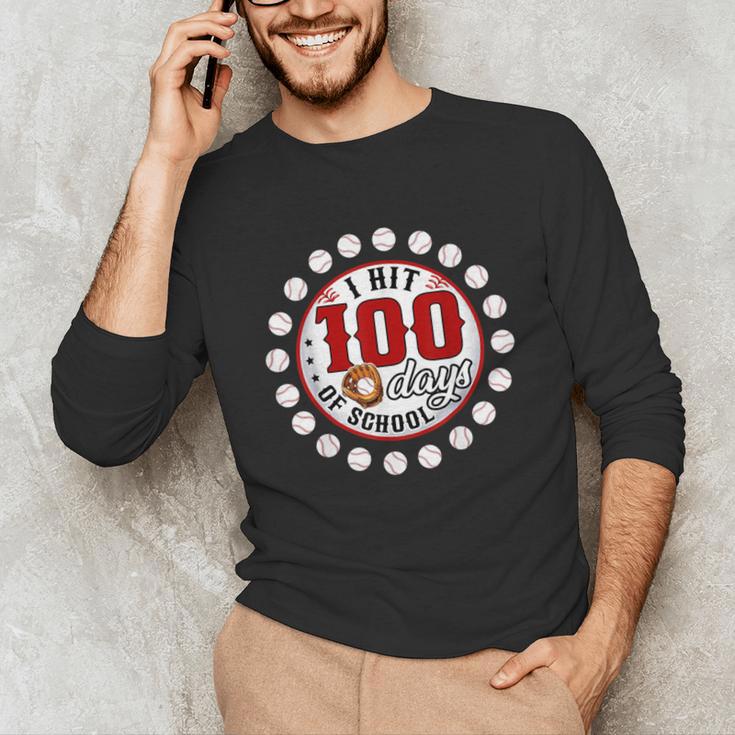 Baseball I Hit 100 Days Of School Baseball Player Kids Boys Unisex Long Sleeve T-Shirt