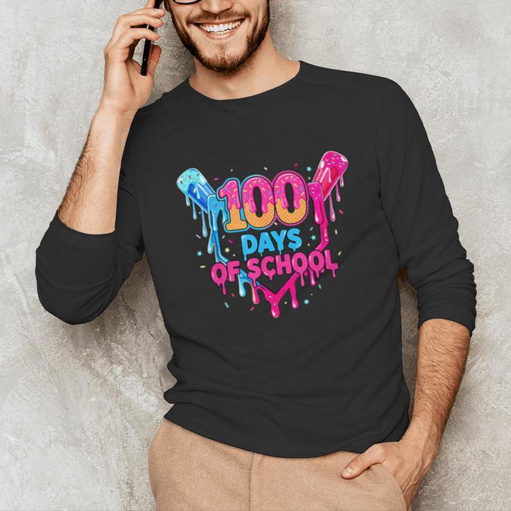 Baseball Ice Cream Drip 100 Days Of School Boys Girls 100th Unisex Long Sleeve T-Shirt