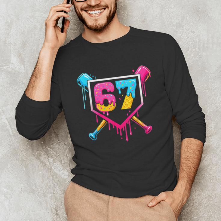 Baseball Ice Cream Drip 67 Meme Six Seven 67th Birthday Unisex Long Sleeve T-Shirt