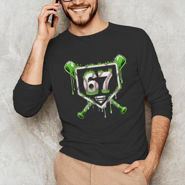 Baseball Ice Cream Drip Number 67 Player 67th Birthday Kids Unisex Long Sleeve T-Shirt