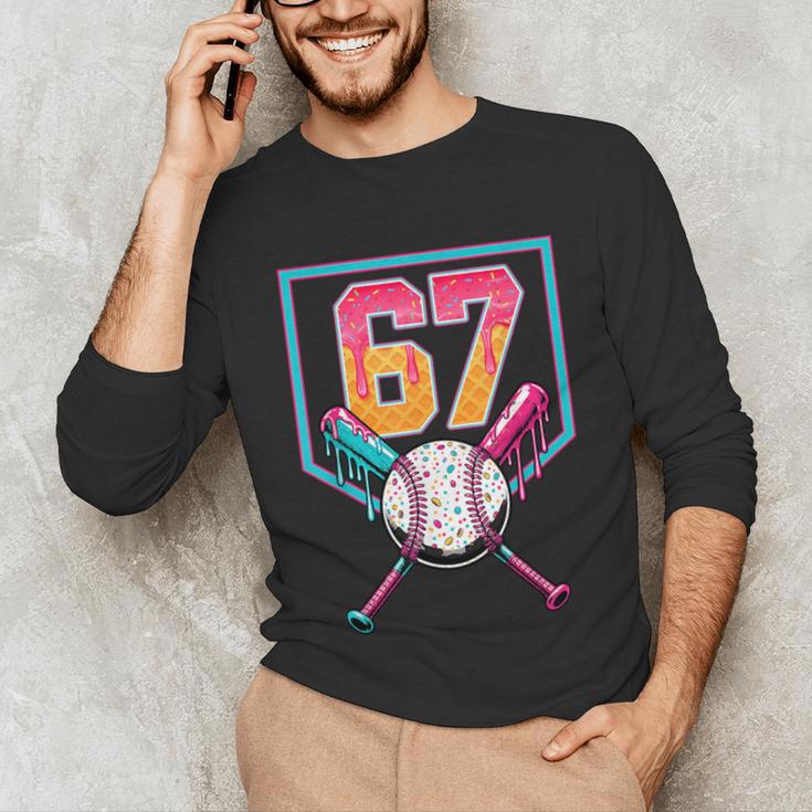 Baseball Ice Cream Drip Number 67 Player 67th Birthday Men Unisex Long Sleeve T-Shirt Baseball Ice Cream Drip Number 67 Player 67th Birthday Men Unisex Long Sleeve T-Shirt