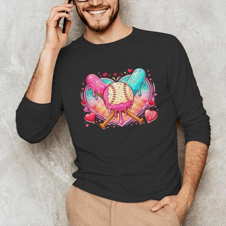 Baseball Ice Cream Drip Style Melt Ice Cream Youth Boys Unisex Long Sleeve T-Shirt