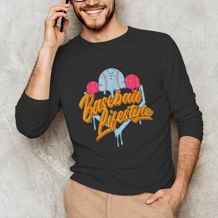 Baseball Lifestyle Home Plate Ice Cream Drip Men Boys Kids Unisex Long Sleeve T-Shirt Baseball Lifestyle Home Plate Ice Cream Drip Men Boys Kids Unisex Long Sleeve T-Shirt