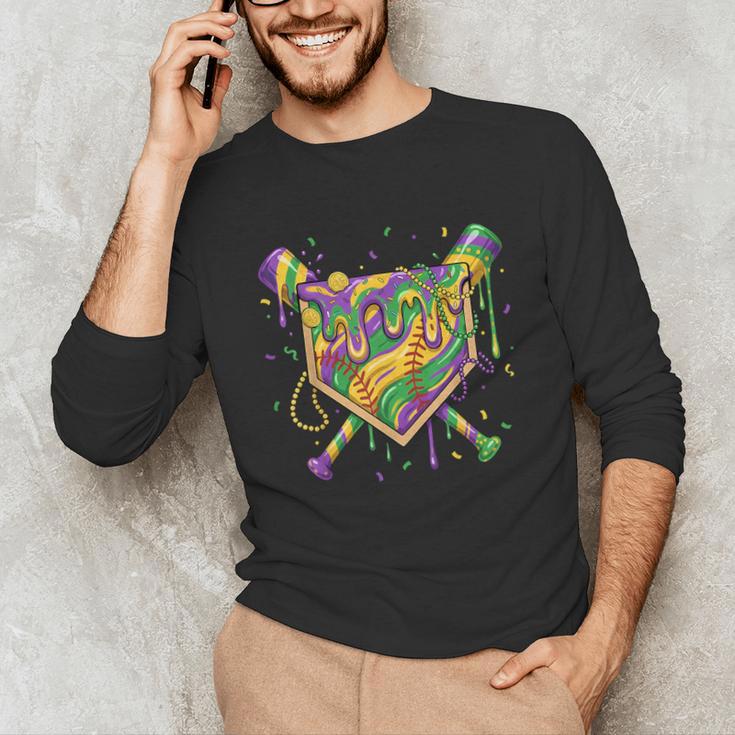 Baseball Mardi Gras Home Plate Ice Cream Drip Carnival Mask Unisex Long Sleeve T-Shirt Baseball Mardi Gras Home Plate Ice Cream Drip Carnival Mask Unisex Long Sleeve T-Shirt