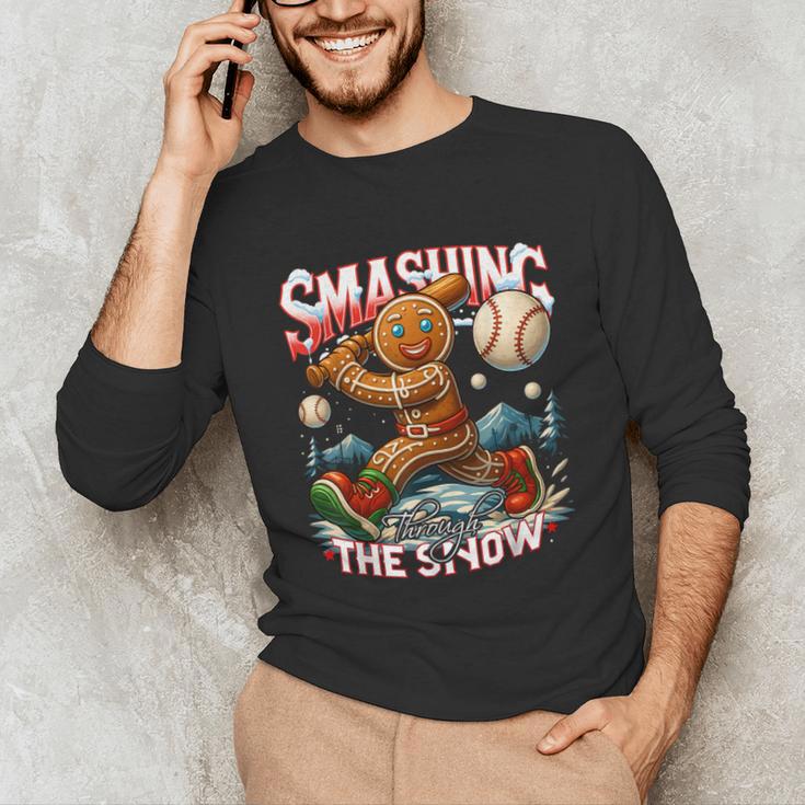 Baseball Player Christmas Gingerbread Smashing Through Snow Unisex Long Sleeve T-Shirt Baseball Player Christmas Gingerbread Smashing Through Snow Unisex Long Sleeve T-Shirt
