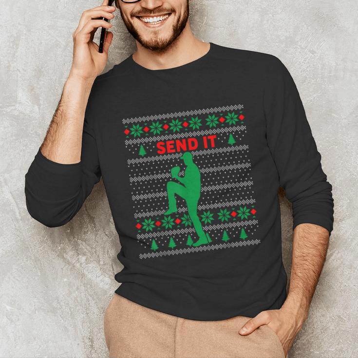 Baseball Player Christmas Pajama Send It Xmas PJs Boys Unisex Long Sleeve T-Shirt