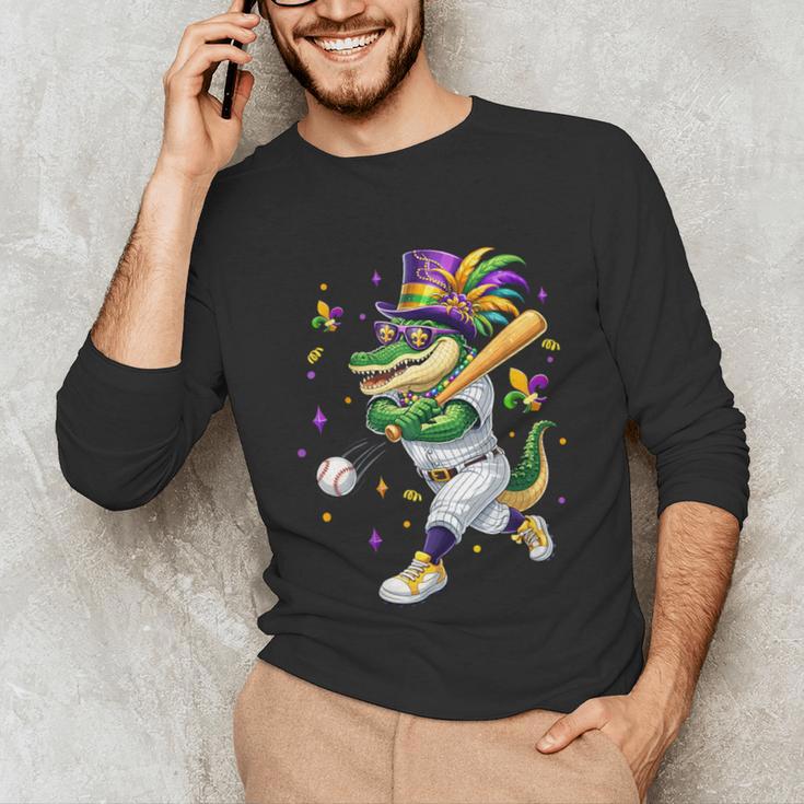 Baseball Player Mardi Gras Alligator Carnival Costume Beads Unisex Long Sleeve T-Shirt Baseball Player Mardi Gras Alligator Carnival Costume Beads Unisex Long Sleeve T-Shirt