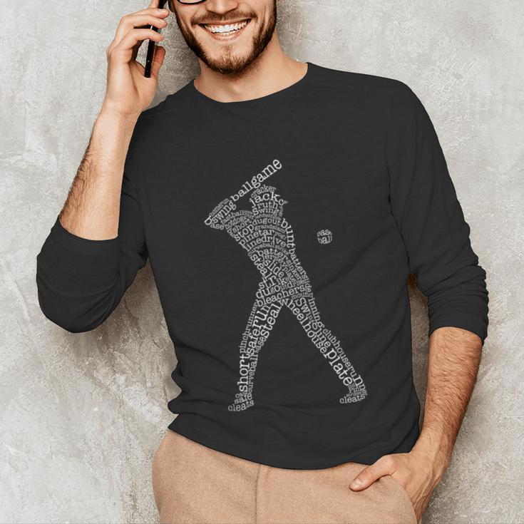 Baseball Player Typography Word Art Unisex Long Sleeve T-Shirt