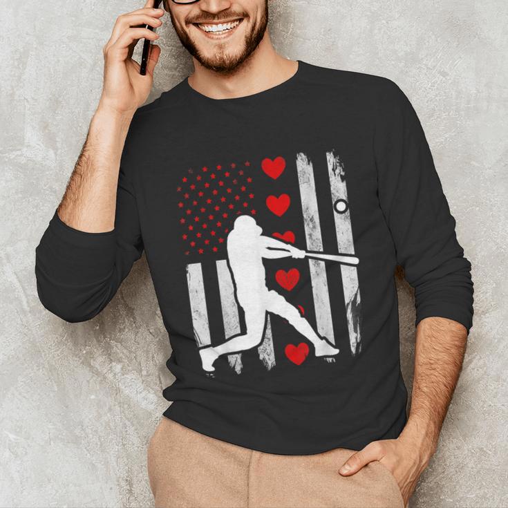 Baseball Silhouette Heart USA Flag Hearts American Boys Kids Unisex Long Sleeve T-Shirt Baseball Silhouette Heart USA Flag Hearts American Boys Kids Unisex Long Sleeve T-Shirt
