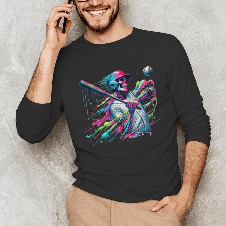 Baseball Skeleton Ice Cream Drip Baseball Boys Youth Unisex Long Sleeve T-Shirt
