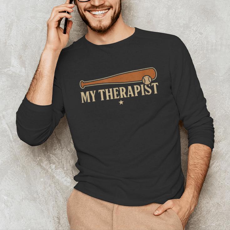 Baseball Tee My Therapist Bat Men Women Kids Unisex Long Sleeve T-Shirt Baseball Tee My Therapist Bat Men Women Kids Unisex Long Sleeve T-Shirt