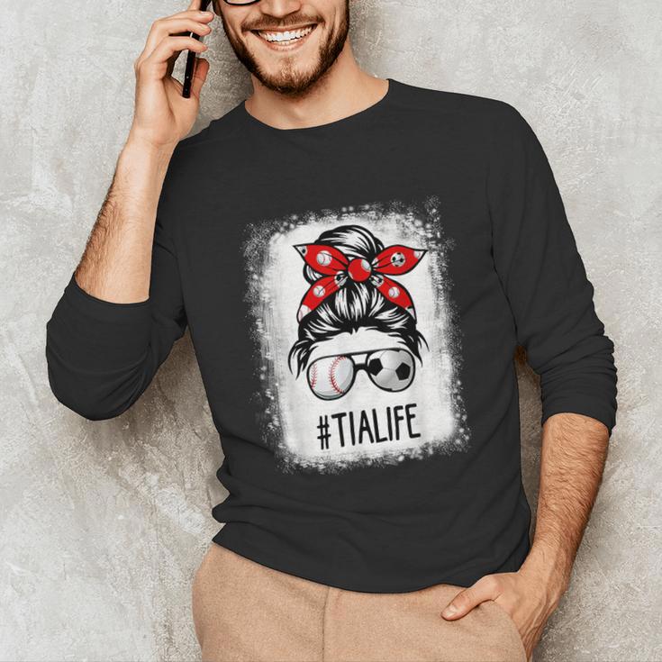 Bleached Tia Life Soccer Messy Bun Baseball Game Day Unisex Long Sleeve T-Shirt