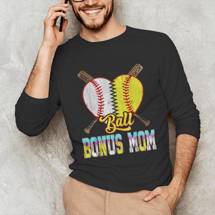 Bonus Mom Of Both Half Baseball Softball Ice Cream Drip Unisex Long Sleeve T-Shirt