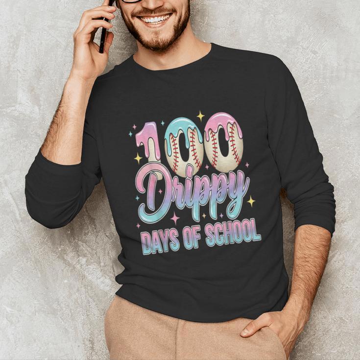 Boys Kids 100 Drippy Days Of School Baseball Drip Ice Cream Unisex Long Sleeve T-Shirt