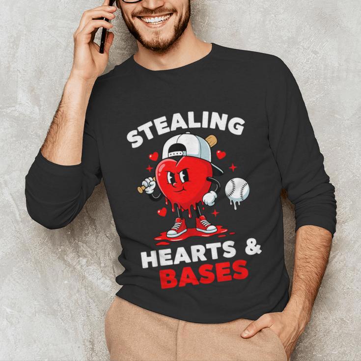 Boys Valentines Baseball Drip Icecream Stealing Hearts Kids Unisex Long Sleeve T-Shirt