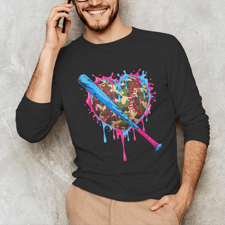 Camo Baseball Heart Drip Valentine Baseball Icecream Boys Unisex Long Sleeve T-Shirt