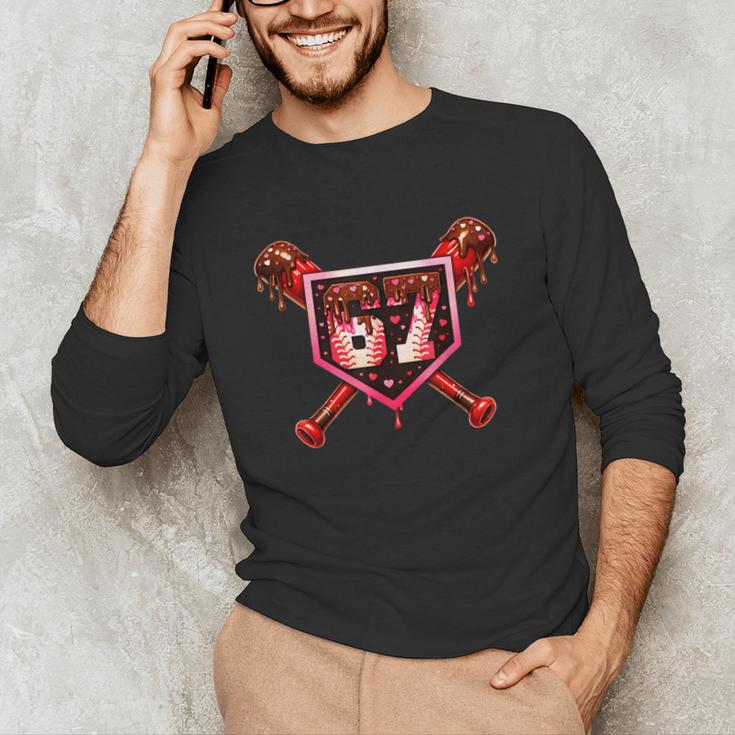Chocolate 67 Drip Baseball Valentine Love Sports Unisex Long Sleeve T-Shirt