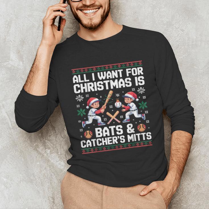 Christmas Baseball Bats Catcher Mitts Holiday Tee Unisex Long Sleeve T-Shirt