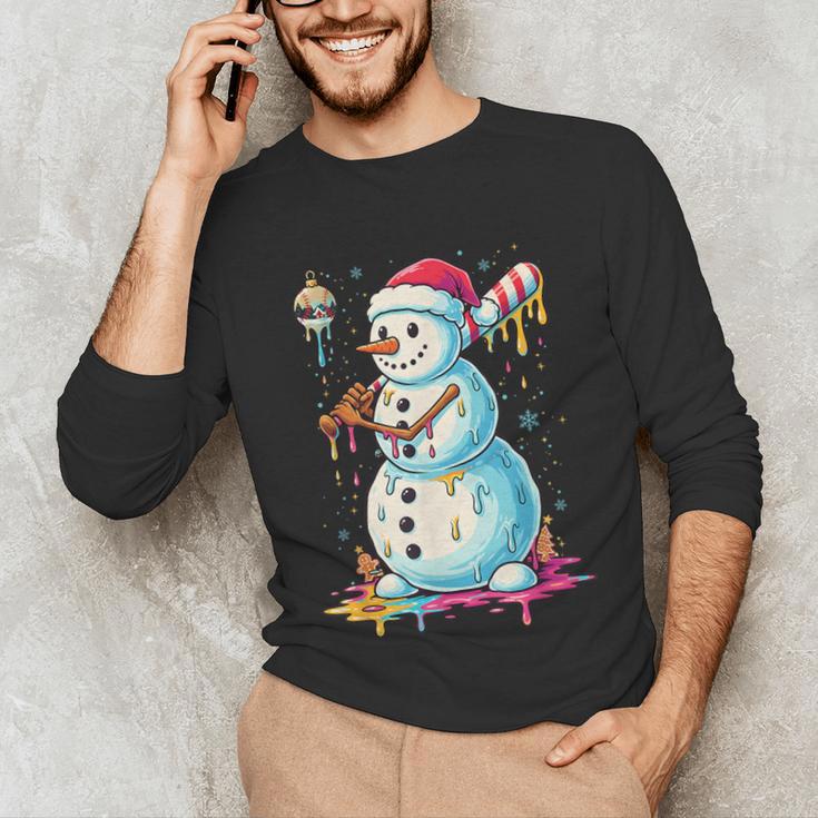 Christmas Baseball Snowman Drip For Boys Men Girls Women Unisex Long Sleeve T-Shirt