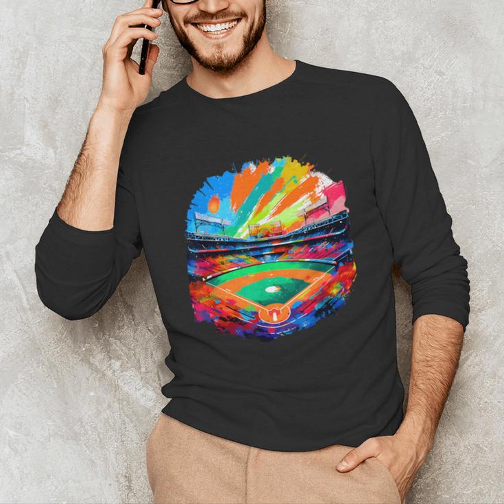 Colorful Baseball Field Home Run Baseball Player Fans Unisex Long Sleeve T-Shirt Colorful Baseball Field Home Run Baseball Player Fans Unisex Long Sleeve T-Shirt