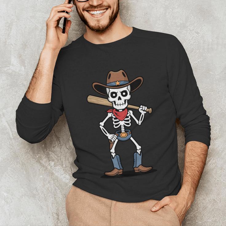 Cowboy Skeleton Baseball Halloween Graphic Unisex Long Sleeve T-Shirt Cowboy Skeleton Baseball Halloween Graphic Unisex Long Sleeve T-Shirt