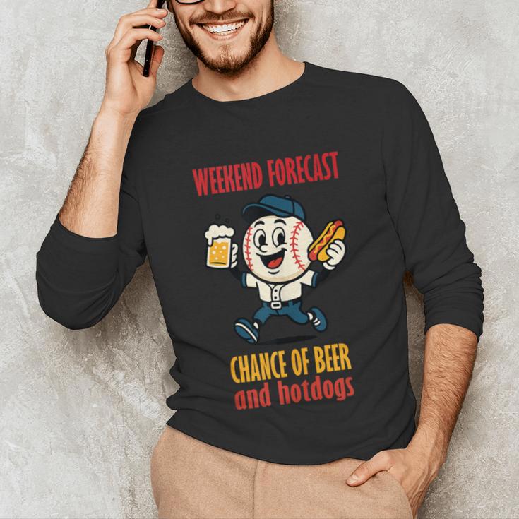 Cute Baseball Fan Weekend Forecast Change Of Beer And Hotdog Unisex Long Sleeve T-Shirt