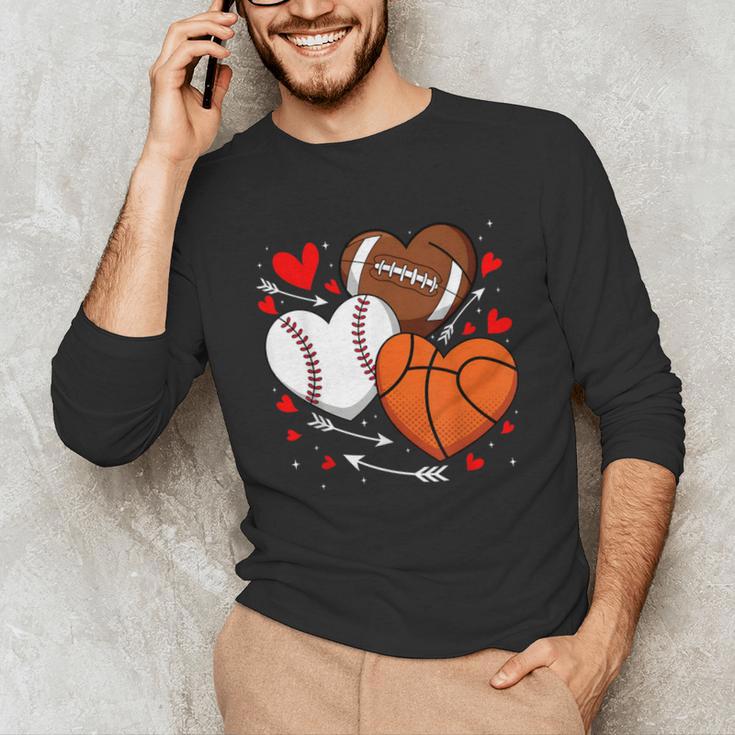 Cute Heart Baseball Basketball Football Valentine Boy Men Unisex Long Sleeve T-Shirt
