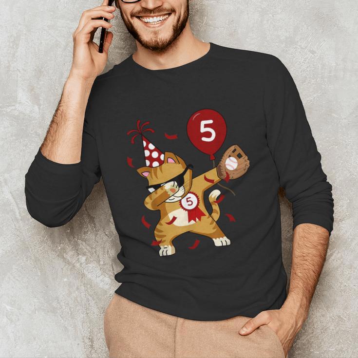 Dabbing Cool Cat Baseball 5th Birthday Unisex Long Sleeve T-Shirt
