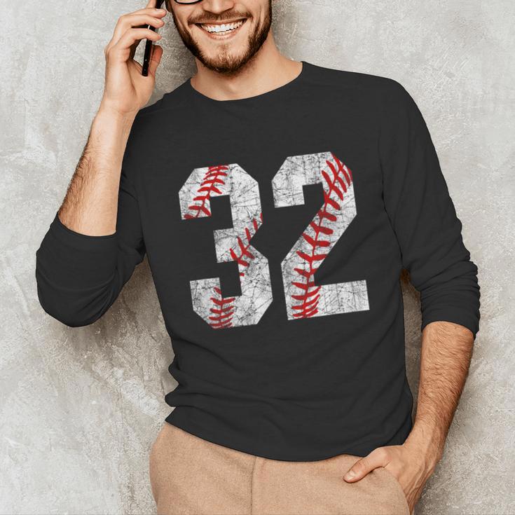 Distressed Baseball Number 32 Jersey Uniform Player Fan Unisex Long Sleeve T-Shirt Distressed Baseball Number 32 Jersey Uniform Player Fan Unisex Long Sleeve T-Shirt