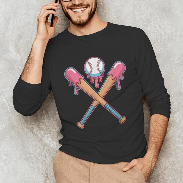 Dripping Pink Baseball Crossed Bats Summer Unisex Long Sleeve T-Shirt