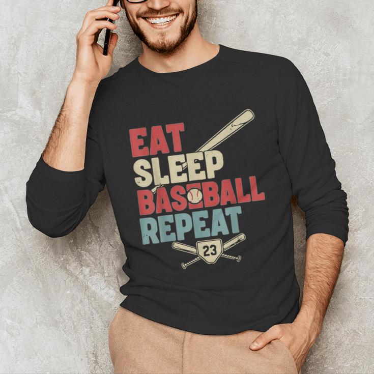 Eat Sleep Baseball Repeat Bat Ball Player Fan Unisex Long Sleeve T-Shirt
