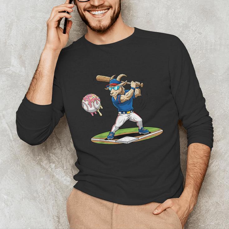 Goat Baseball Player With Bat And Ball Drip Animal Sports Unisex Long Sleeve T-Shirt Goat Baseball Player With Bat And Ball Drip Animal Sports Unisex Long Sleeve T-Shirt
