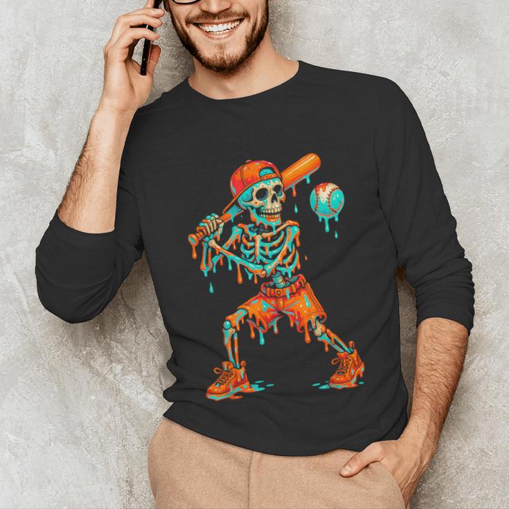 Halloween Baseball Skeleton Ice Cream Drip Baseball Boys Kid Unisex Long Sleeve T-Shirt Halloween Baseball Skeleton Ice Cream Drip Baseball Boys Kid Unisex Long Sleeve T-Shirt