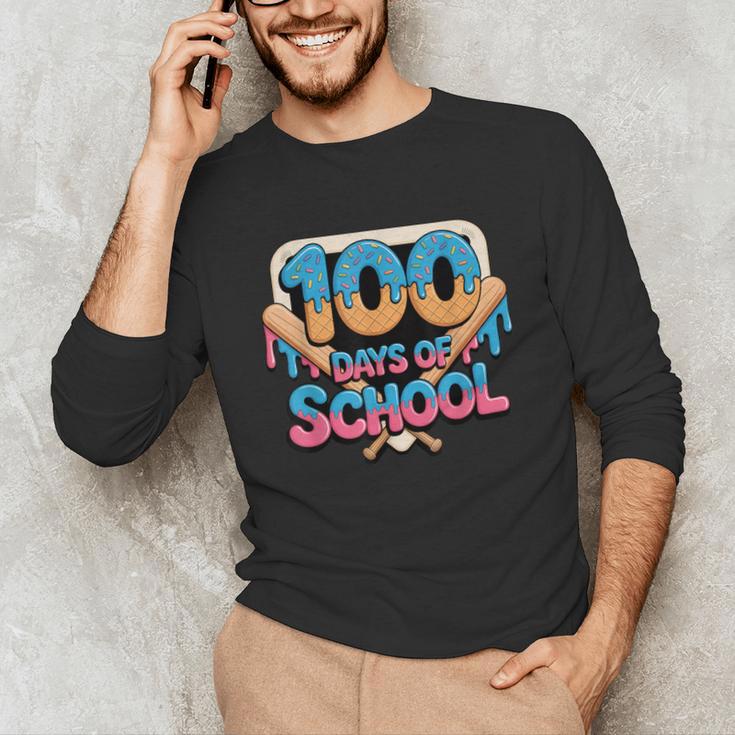 Happy 100 Days Of School Baseball Drip For Kids Teachers Unisex Long Sleeve T-Shirt