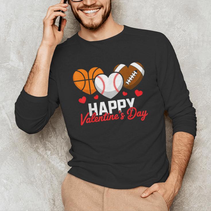 Happy Valentine’s Day Basketball Football Baseball Hearts Unisex Long Sleeve T-Shirt