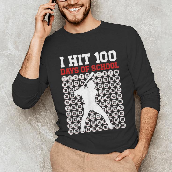 I Hit 100 Days Of School Baseball 100 Day Of School Unisex Long Sleeve T-Shirt