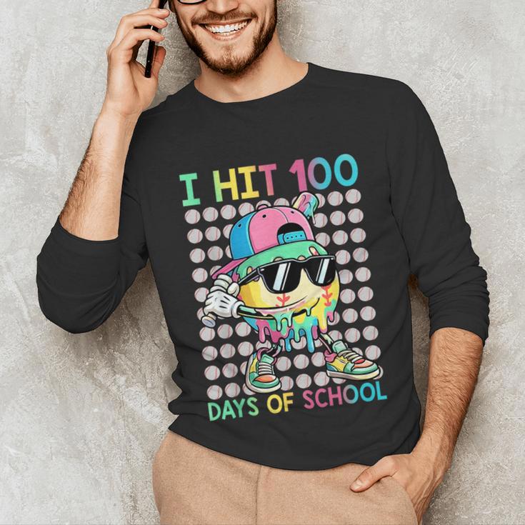 I Hit 100 Days Of School Baseball Drip 100th Day Of School Unisex Long Sleeve T-Shirt