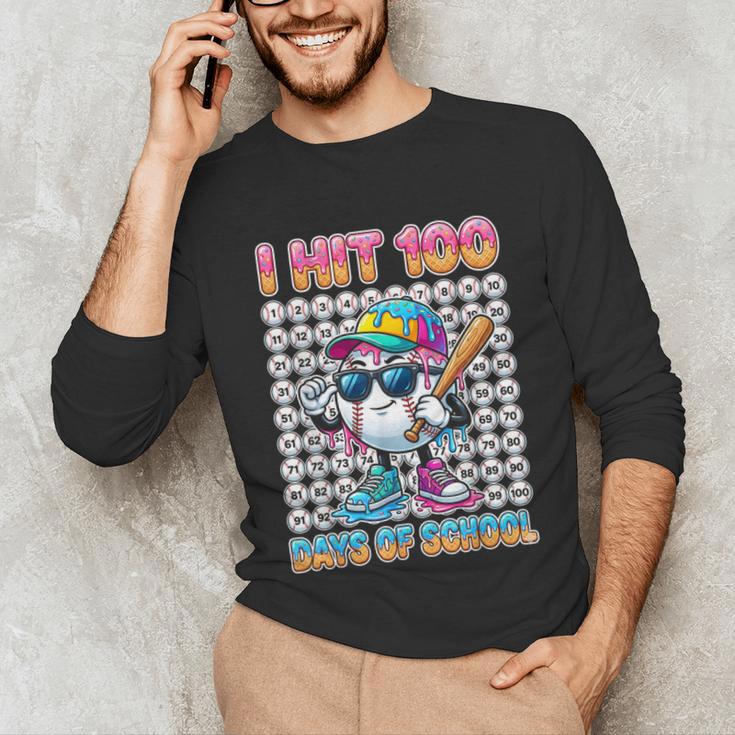 I Hit 100 Days Of School Baseball Ice Cram Drip 100th Boys Unisex Long Sleeve T-Shirt I Hit 100 Days Of School Baseball Ice Cram Drip 100th Boys Unisex Long Sleeve T-Shirt