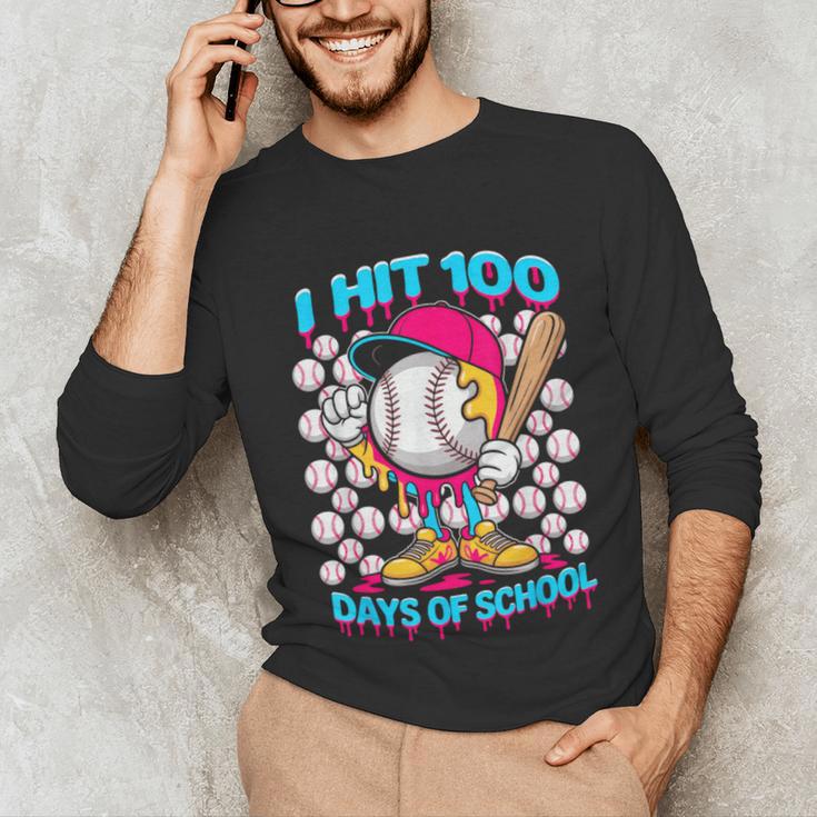 I Hit 100 Days Of School Baseball Ice Cream Drip Unisex Long Sleeve T-Shirt