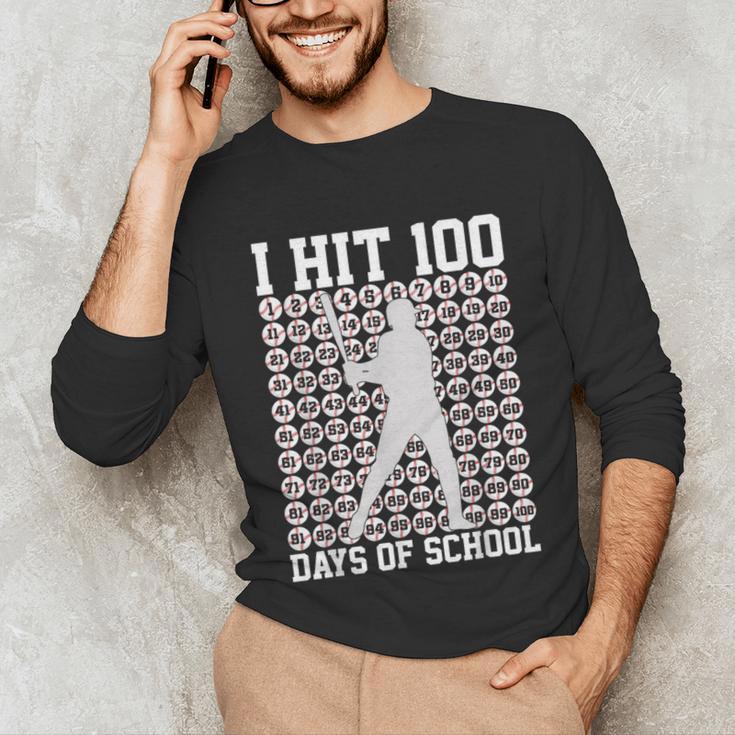 I Hit 100 Days Of School Boys Kids 100th Day Balls Baseball Unisex Long Sleeve T-Shirt