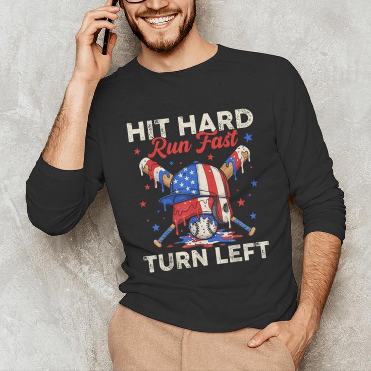 Hit Hard Run Fast Turn Left Baseball Cream Drip Crossed Bats Unisex Long Sleeve T-Shirt Hit Hard Run Fast Turn Left Baseball Cream Drip Crossed Bats Unisex Long Sleeve T-Shirt