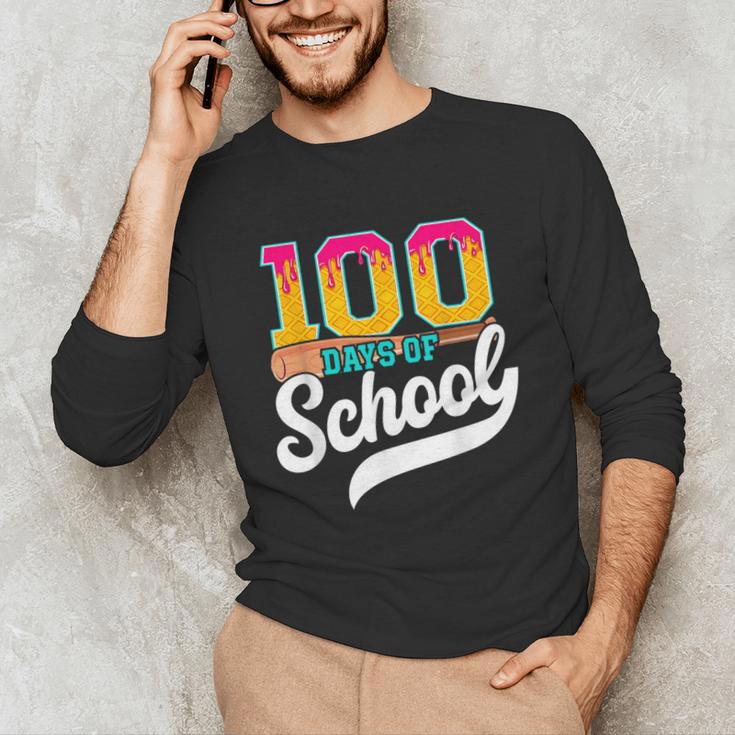 Ice Cream Drip 100 Days Of School Baseball Boys 100th Day Unisex Long Sleeve T-Shirt Ice Cream Drip 100 Days Of School Baseball Boys 100th Day Unisex Long Sleeve T-Shirt