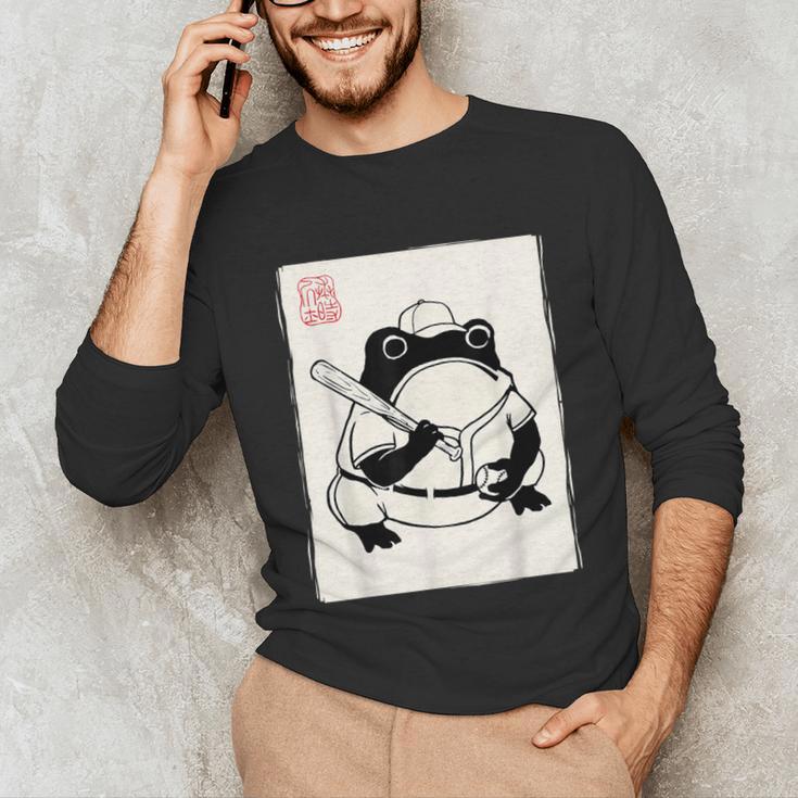 Japanese Grumpy Frog Baseball Player Baseball Unisex Long Sleeve T-Shirt Japanese Grumpy Frog Baseball Player Baseball Unisex Long Sleeve T-Shirt