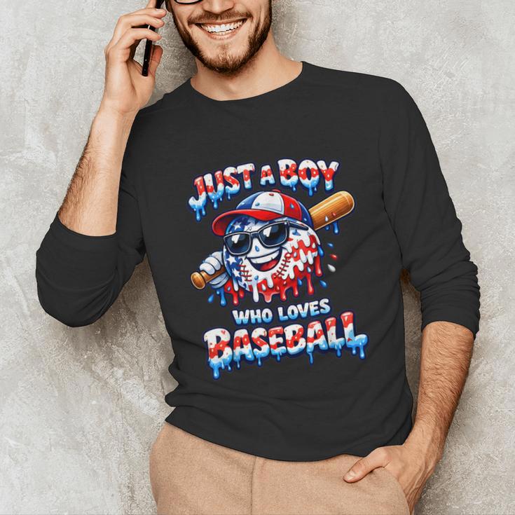 Just A Boy Who Loves Baseball Patriotic Drip For Youth Boys Unisex Long Sleeve T-Shirt Just A Boy Who Loves Baseball Patriotic Drip For Youth Boys Unisex Long Sleeve T-Shirt